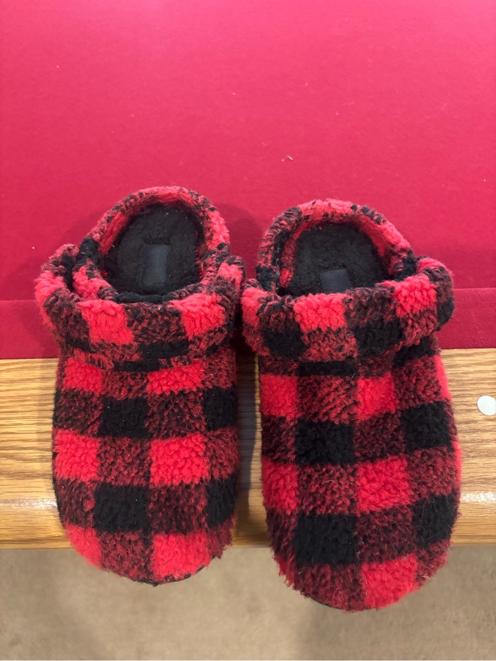 CROCS Red & Black Buffalo Plaid Fuzzy Clog Slippers